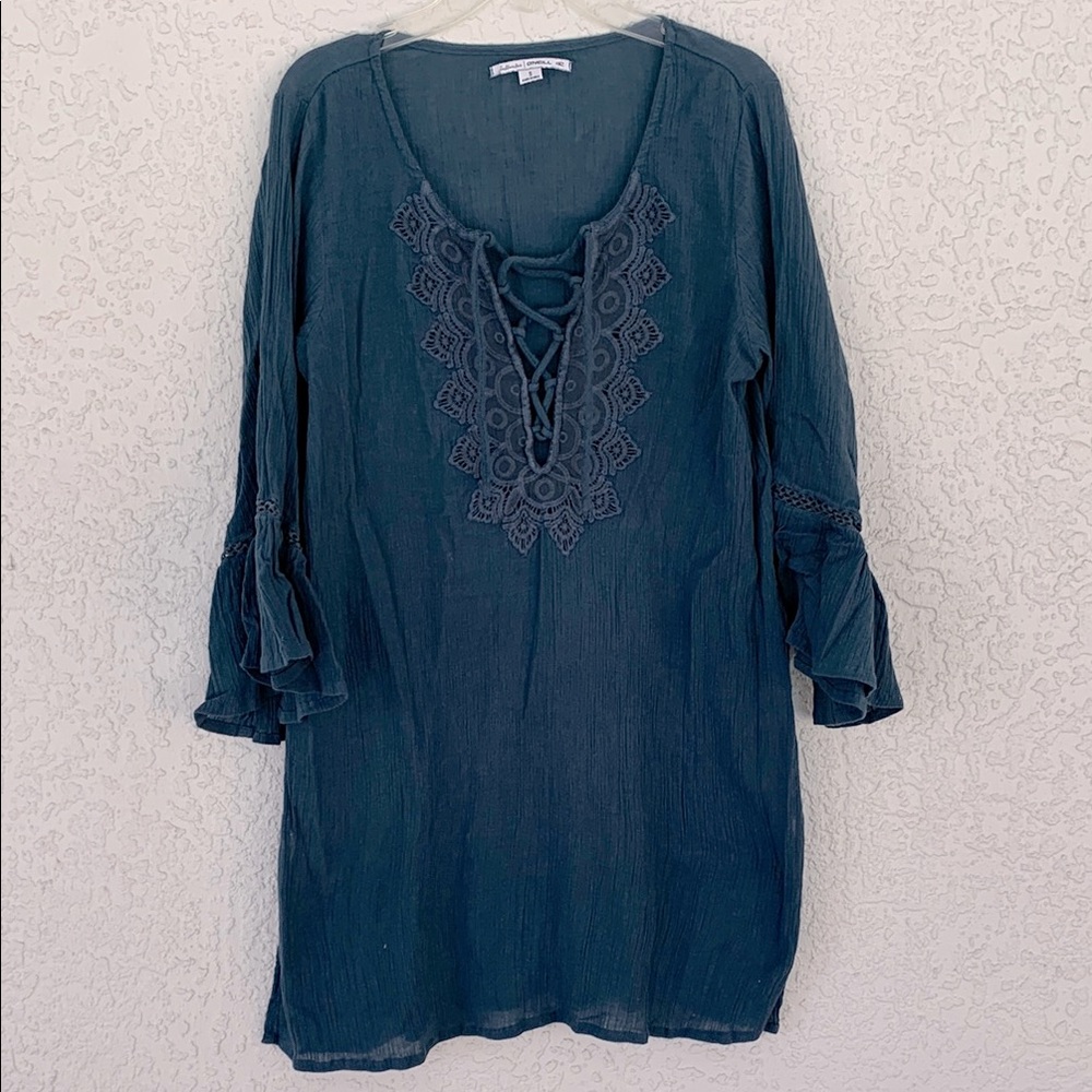 O’Neill Teal Lace-Up gauzy Tunic Dress/beach cover up size S